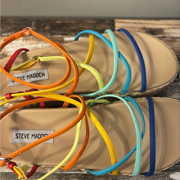 Steve Madden Rainbow Strappy Espadrille Platform Sandals | Size 8.5 - Picture 6 of 7